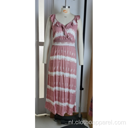 Groothandel roze gestreepte mouwloze jurken voor dames